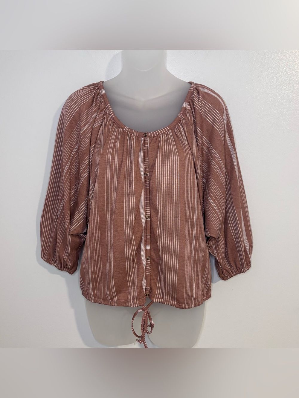 Liberty Love Rust Striped Button Front Tie Hem Blouse L